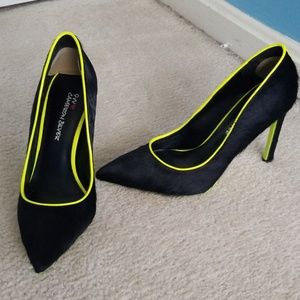 Black faux fur heels